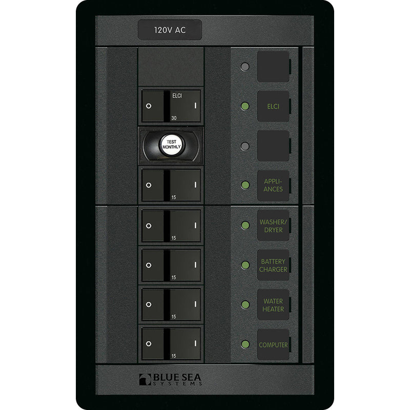 1503 - 360 Panel - ELCI + 5 Position 120V AC Flat Rocker