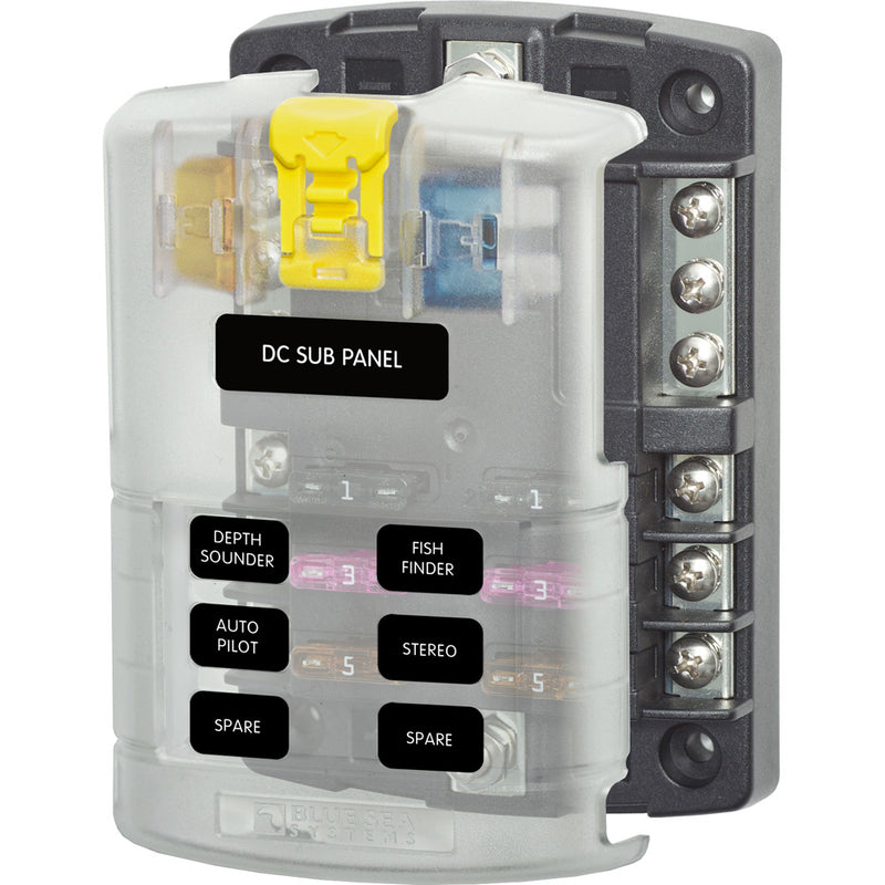 5025 ST Blade Fuse Block w/Cover - 6 Circuit w/Negative Bus
