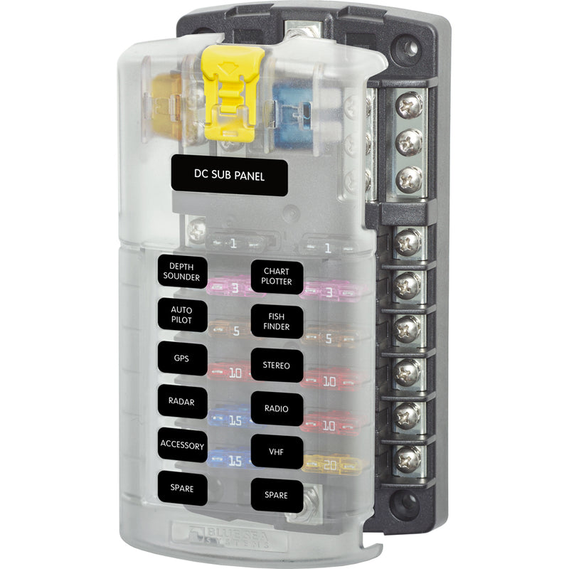 5026 ST Blade Fuse Block w/Cover - 12 Circuit w/Negative Bus