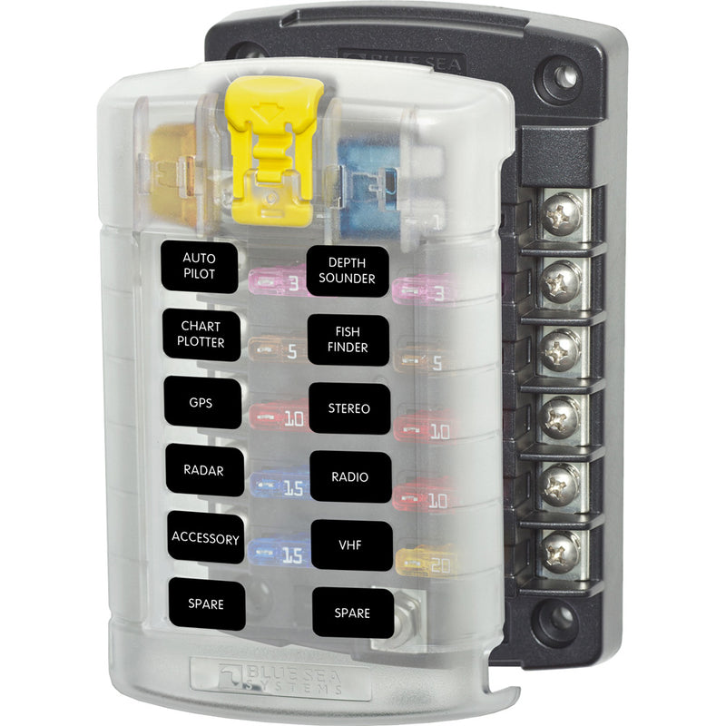 5029 ST Blade Fuse Block w/Cover - 12 Circuit w/o Negative Bus