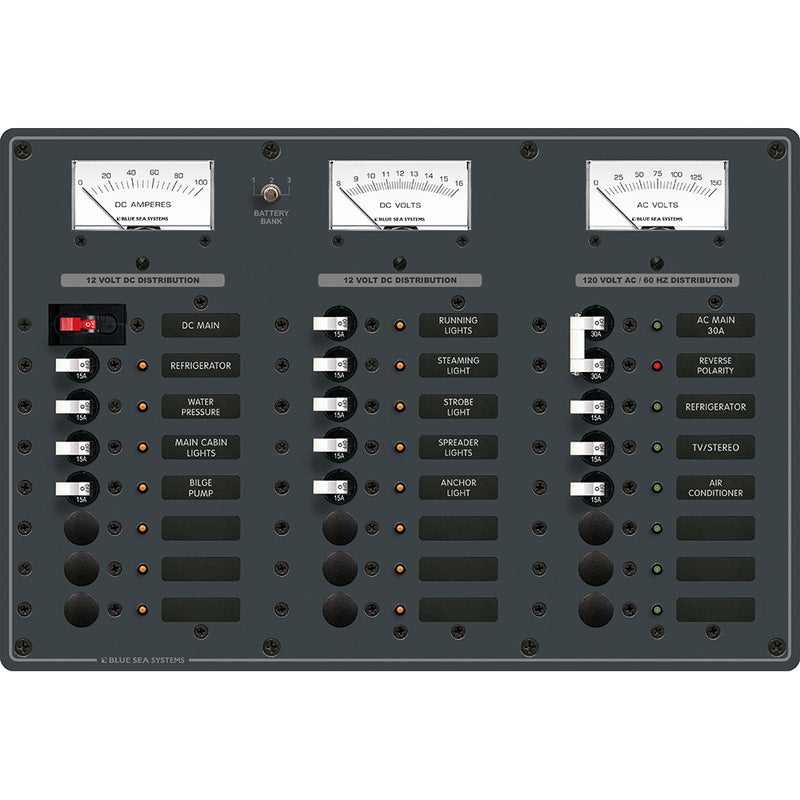 8084 AC Main +6 Positions/DC Main +15 Positions Toggle Circuit Breaker Panel - White Switches