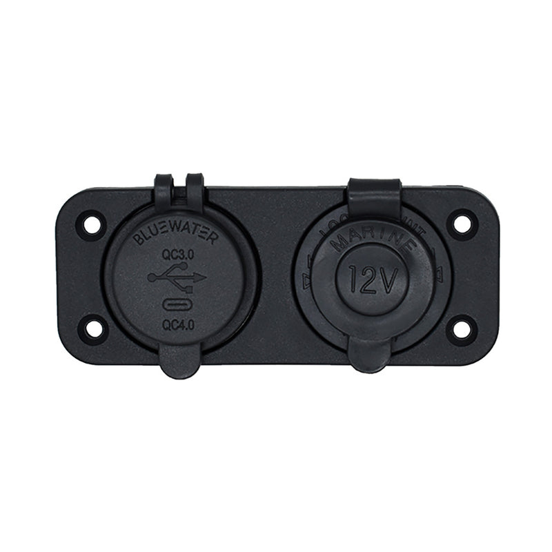 Bluewater Dual USB/USB-C 12V Combo Receptacle w/Plate