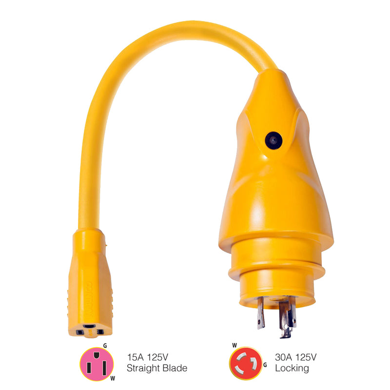 P30-15 EEL 15A-125V Female to 30A-125V Male Pigtail Adapter - Yellow