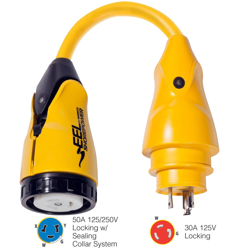 P30-504 EEL 50A-125/250V Female to 30A-125V Male Pigtail Adapter - Yellow