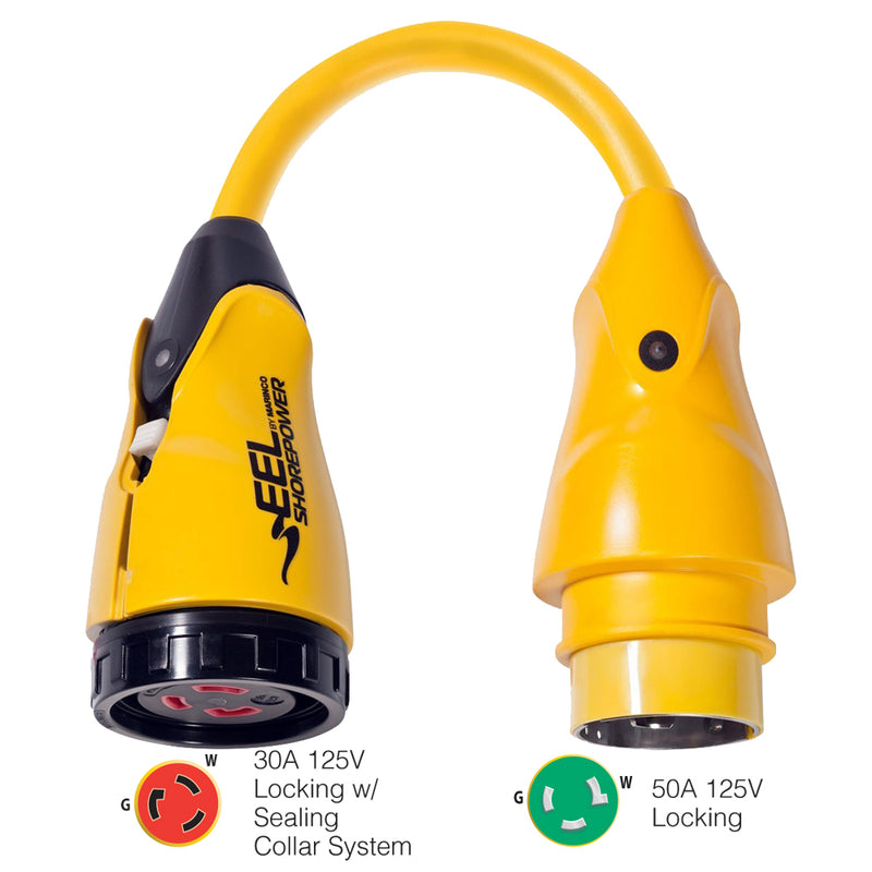 P503-30 EEL 30A-125V Female to 50A-125V Male Pigtail Adapter - Yellow