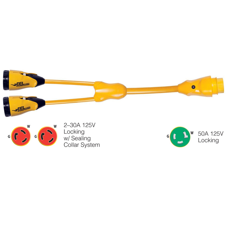 Y503-2-30 EEL (2)-30A-125V Female to (1)50A-125V Male - "Y" Adapter - Yellow