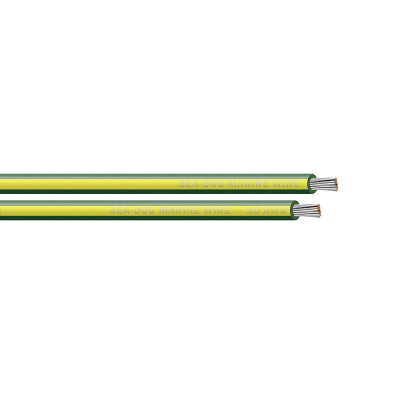 Sea-Dog 10 AWG Green/Yellow Stripe Primary Wire - 25'