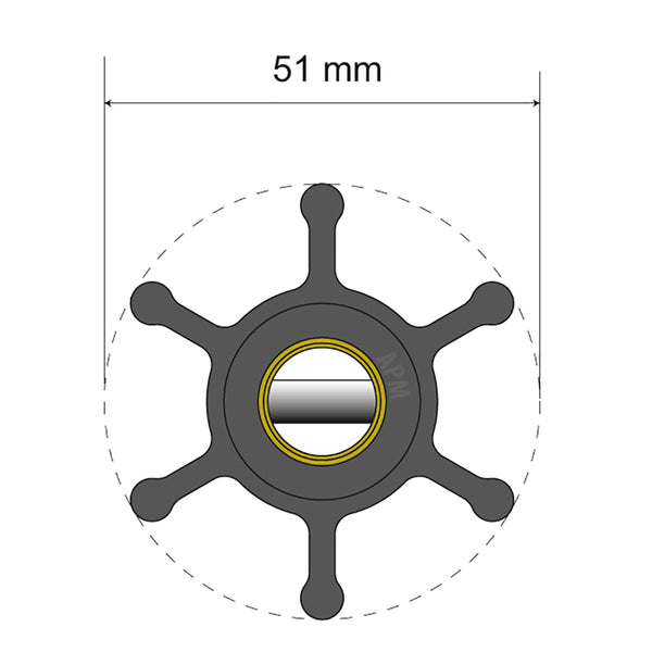 Albin Group Premium Impeller Kit - 51 x 22 x 12.7mm - 6 Blade - Pin Insert
