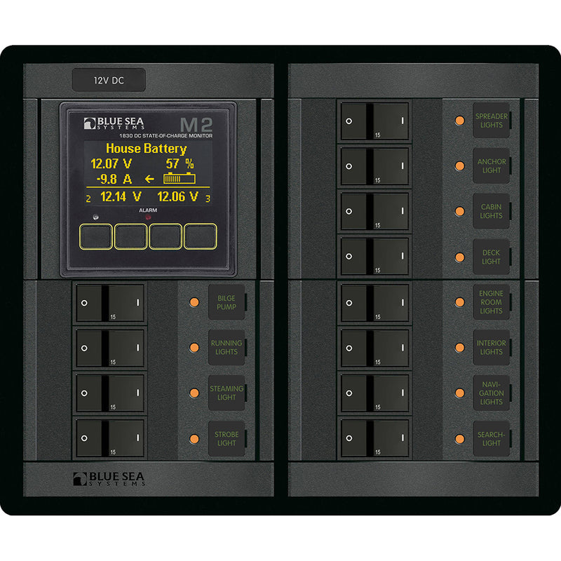 1496 - 360 Panel - 12 Position 12V Flat Rocker M2 Multimeter w/SOC