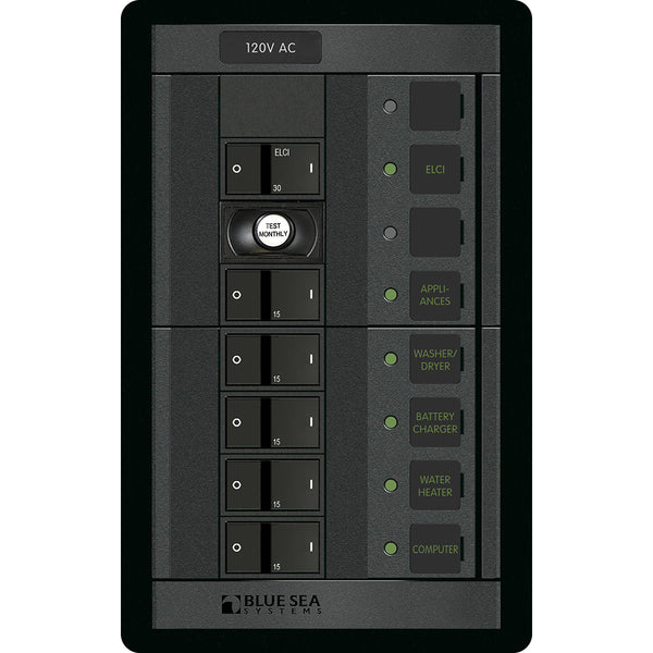 1503 - 360 Panel - ELCI + 5 Position 120V AC Flat Rocker