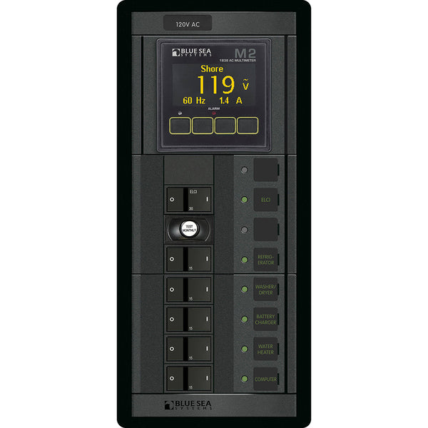 1504 - 360 Panel - ELCI + 5 Position 120V AC Flat Rocker w/M2 AC Multimeter