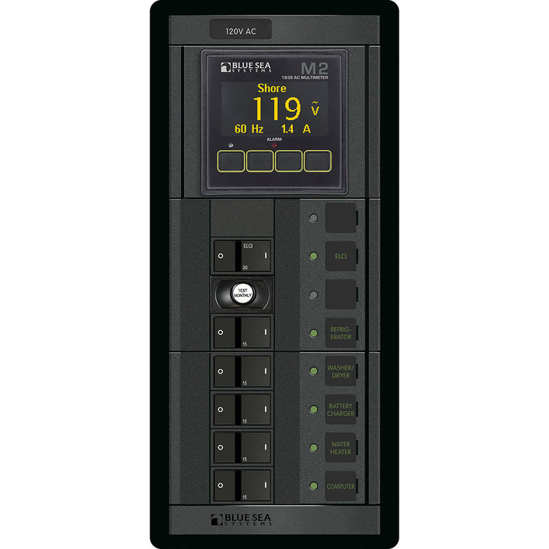 1504 - 360 Panel - ELCI + 5 Position 120V AC Flat Rocker w/M2 AC Multimeter