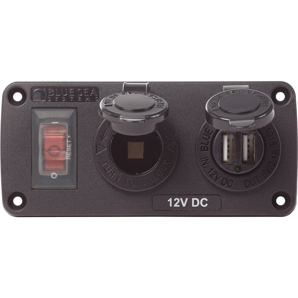 4363 Water Resistant USB Accessory Panels - 15A Circuit Breaker, 12V Socket, 2.1A Dual USB Charger