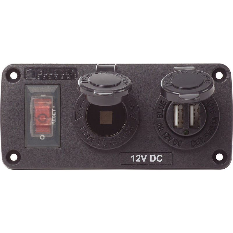 4363 Water Resistant USB Accessory Panels - 15A Circuit Breaker, 12V Socket, 2.1A Dual USB Charger