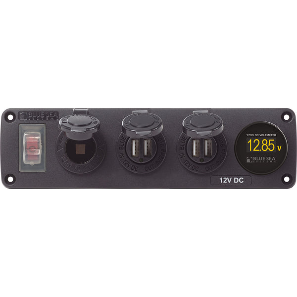 4368 Water Resistant USB Accessory Panel - 12V Socket, 2x 2.1A Dual USB Chargers, Mini Voltmeter