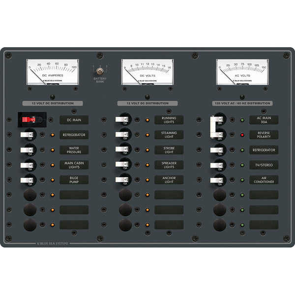 8084 AC Main +6 Positions/DC Main +15 Positions Toggle Circuit Breaker Panel - White Switches