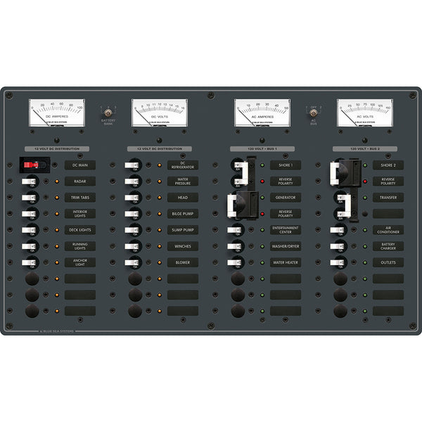 8086 AC 3 Sources +12 Positions/DC Main +19 Position Toggle Circuit Breaker Panel - White Switches