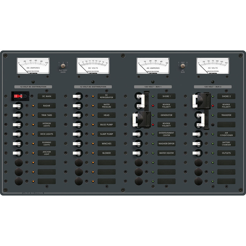 8086 AC 3 Sources +12 Positions/DC Main +19 Position Toggle Circuit Breaker Panel - White Switches