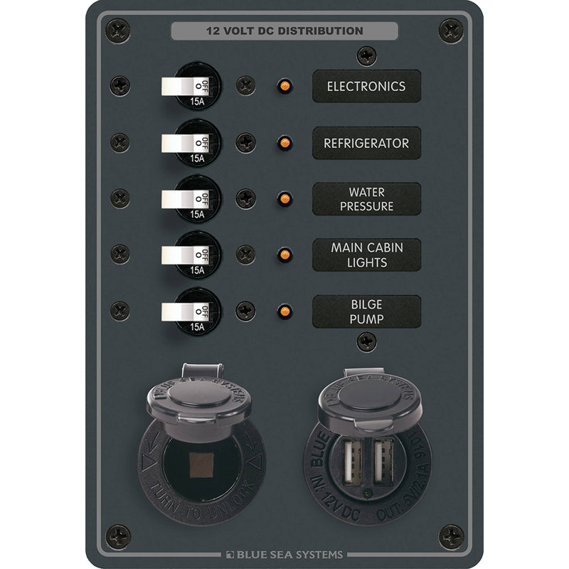 8120 - 5 Position 12V Panel w/Dual USB & 12V Socket