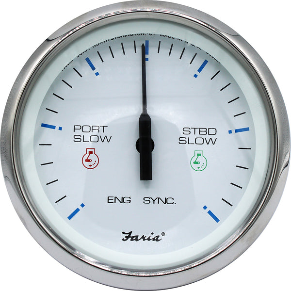 Faria 4" Chesapeake SS White Engine Synchronizer - Dual Gas & Var Ratio Alt Diesel