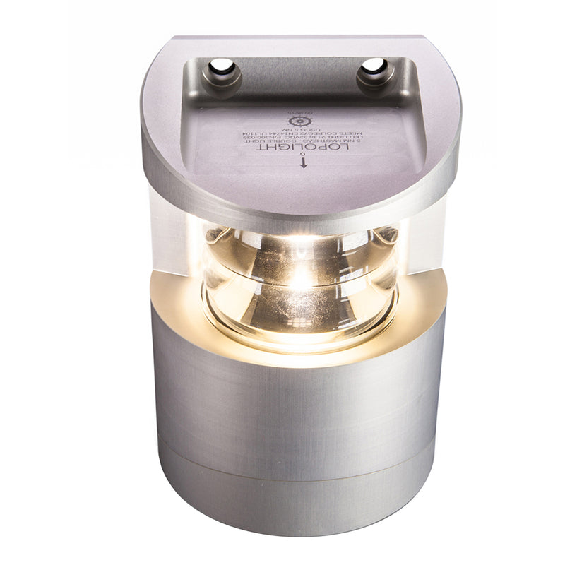 300-039 - Double Stacked Masthead Light - 5NM - Vertical Mount - White - Silver Housing