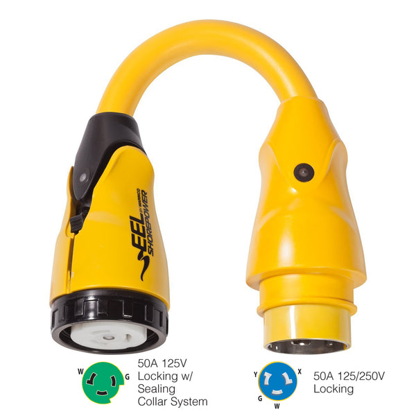 P504-503 EEL 50A-125V Female to 50A-125/250V Male Pigtail Adapter - Yellow
