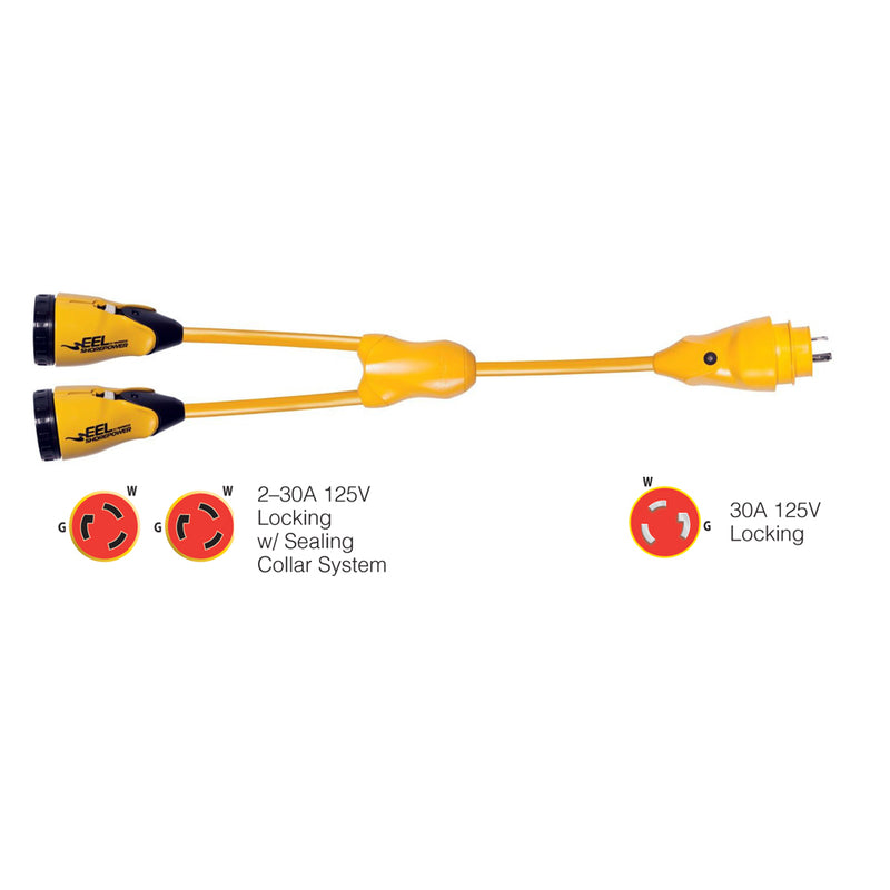 Y30-2-30 EEL (2)30A-125V Female to (1)30A-125V Male "Y" Adapter - Yellow