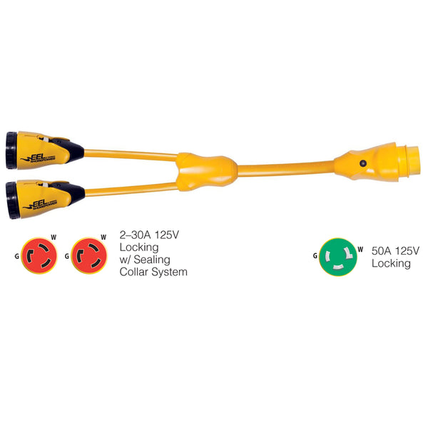Y503-2-30 EEL (2)-30A-125V Female to (1)50A-125V Male - "Y" Adapter - Yellow