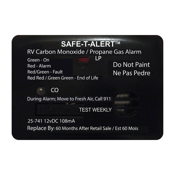 Safe-T-Alert 25 Series Surface Mount Dual Carbon Monoxide/Propane Alarm - 12V Hardwire - Black