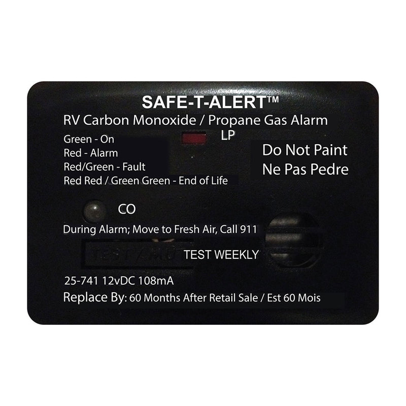 Safe-T-Alert 25 Series Surface Mount Dual Carbon Monoxide/Propane Alarm - 12V Hardwire - Black