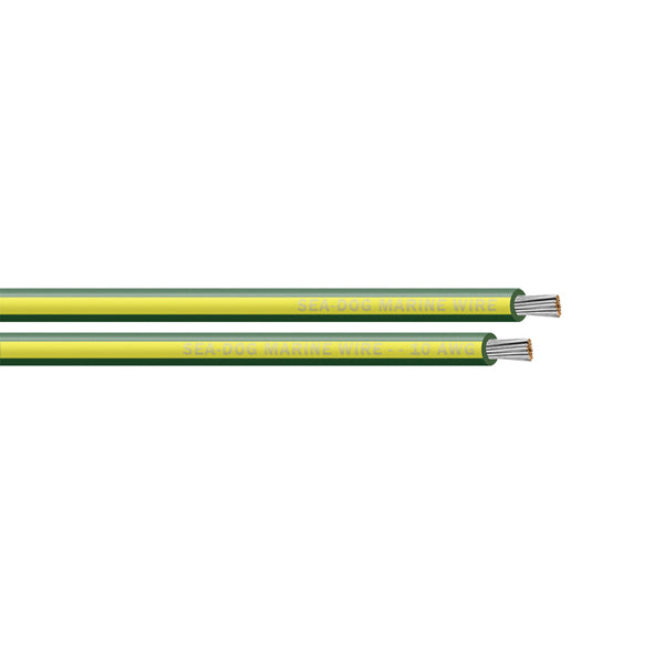 Sea-Dog 10 AWG Green/Yellow Stripe Primary Wire - 100'