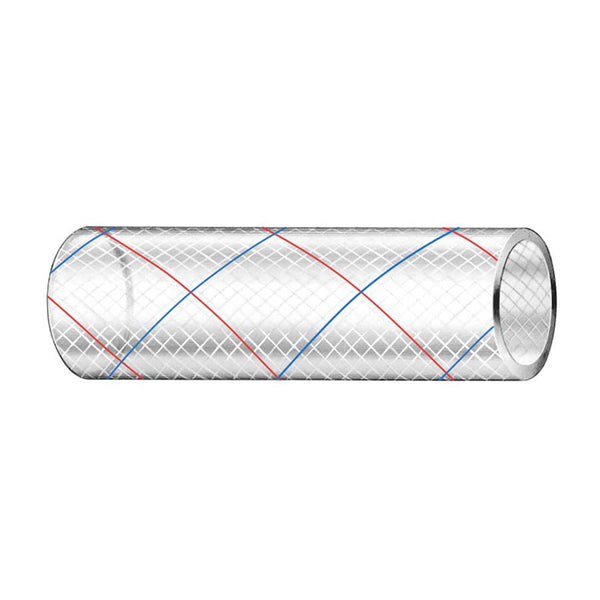 Trident Marine 5/8" x 50' Clear Reinforced PVC Hose Tubing Red & Blue Tracer